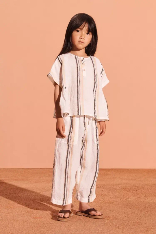 ZARA ЛЬНЯНЫЕ БРЮКИ В ПОЛОСКУ, ЭКРЮ