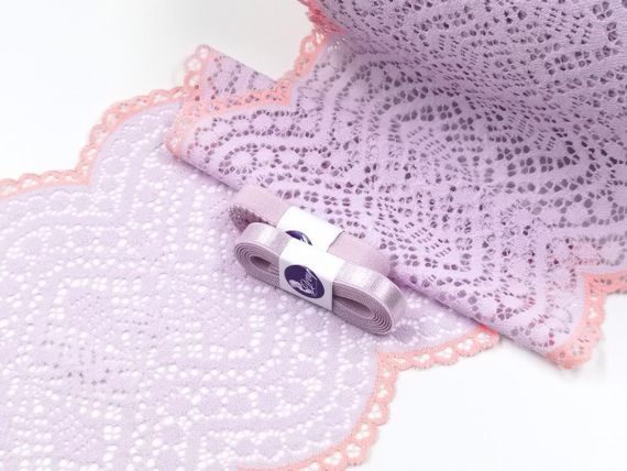 03-177  Кружево эластичное 18 см, лиловый/розовый