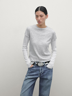 Massimo Dutti Двухслойная футболка из хлопка, серый