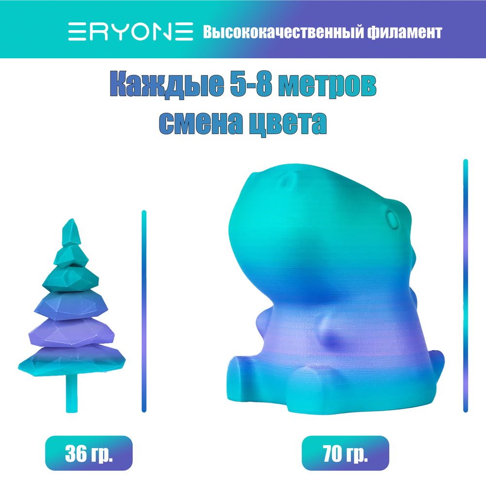 Пластик Eryone Matte Gradient Multi-Color PLA 1.75mm 1kg dreamland Teal & Purple