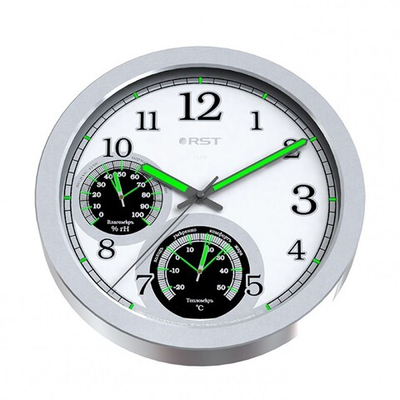 Светящиеся настенные метеочасы, RST77733 плавный ход, d-25 см., сталь