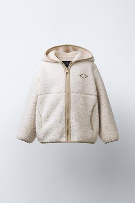 ZARA КУРТКА ИЗ ИСКУССТВЕННОЙ ОВЧИНЫ С КАПЮШОНОМ, ЭКРЮ