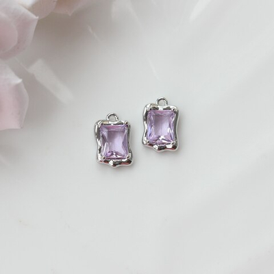 п382-фр Подвеска "Прямоугольник" с фиолетовым фианитом 13*9мм, родий