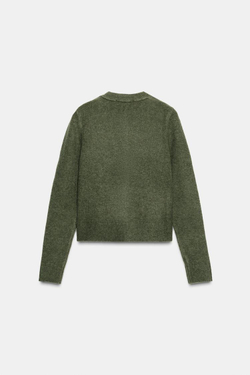 ZARА КАРДИГАН С КРУГЛЫМИ ПУГОВИЦАМИ, ЗЕЛЕНЫЙ МЕЛАНЖ