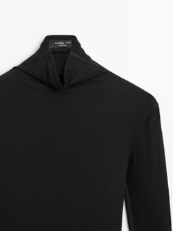 Massimo Dutti Футболка из смеси лиоцелла и шерсти с длинными рукавами, черный