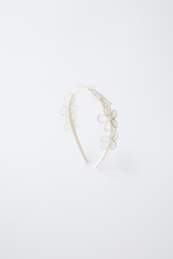 ZARA ОБОДОК ДЛЯ ВОЛОС С ЦВЕТАМИ И ЖЕМЧУГОМ, ЭКРЮ