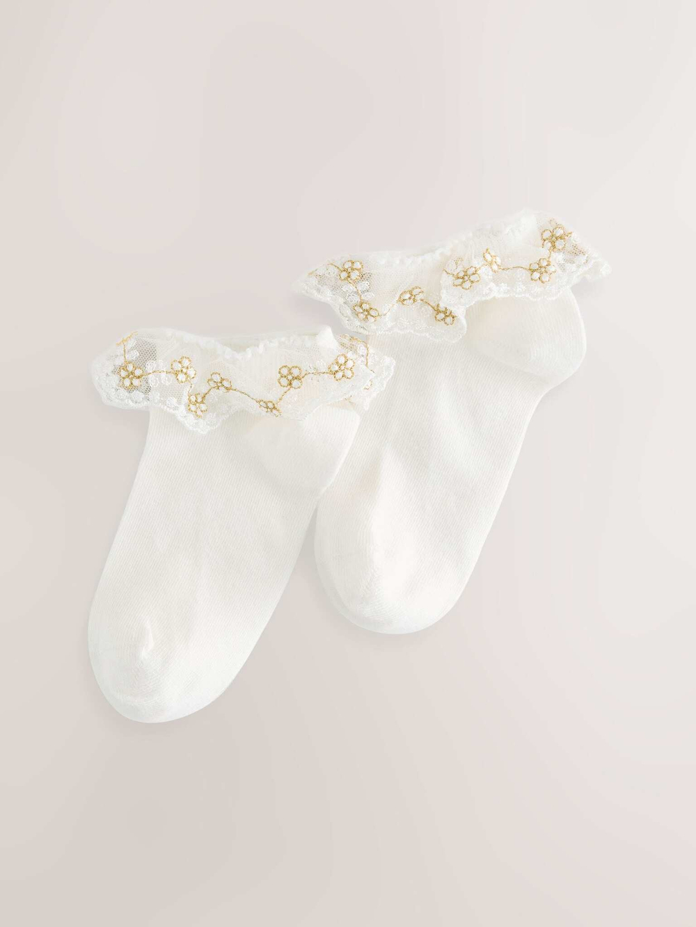 Носки хлопковые с рюшами для девочки Next AU3-116, 2 шт., Кремовый