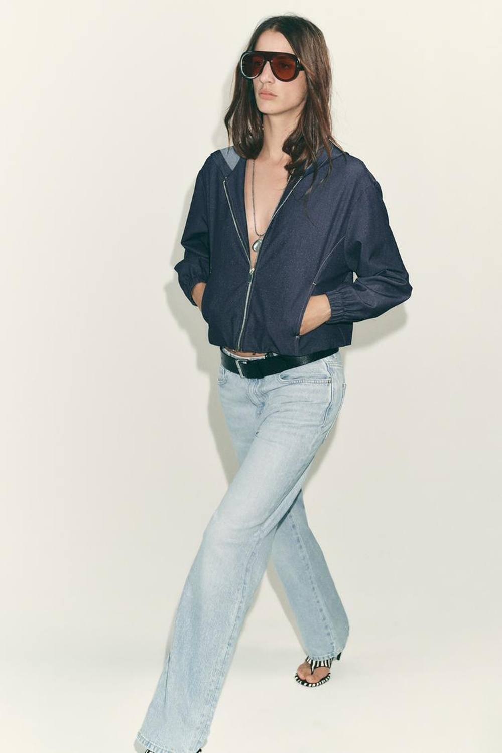 ZARA КУРТКА-БОМБЕР С КАПЮШОНОМ, ИНДИГО