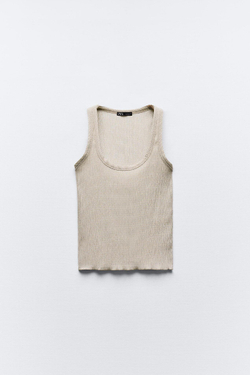 ZARA ТОП ИЗ ТЕКСТУРИРОВАННОЙ ТКАНИ, БЕЖЕВЫЙ