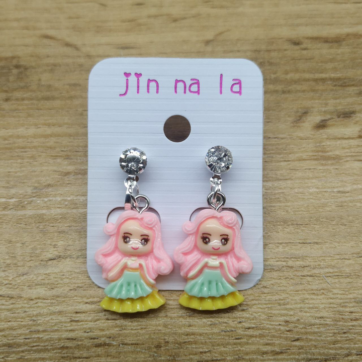 Клипсы Girl Девочка в платье с нежно-розовыми волосами кристалл металл серебристый