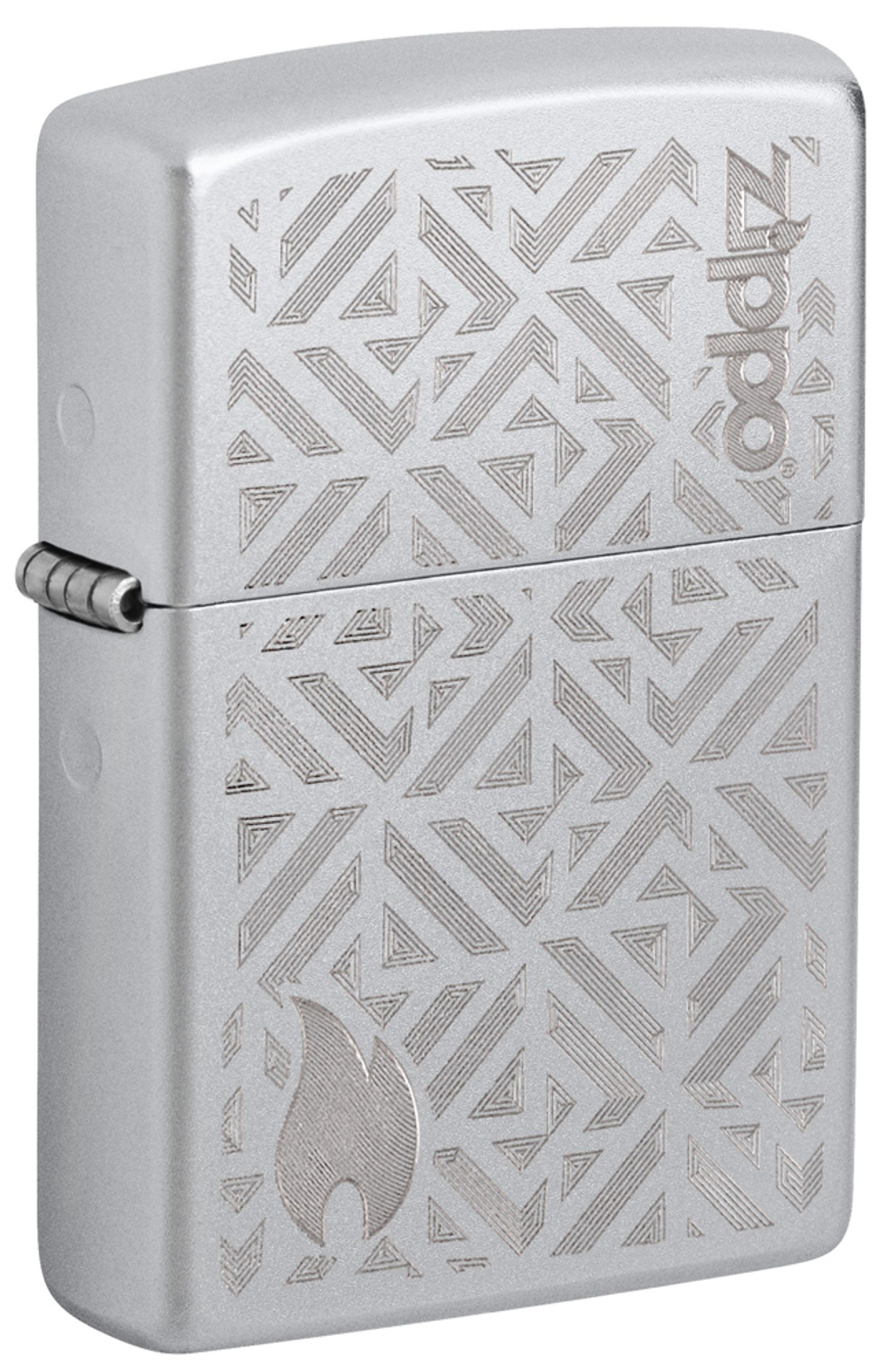 Зажигалка Zippo Logo and Flame с покрытием Satin Chrome, латунь/сталь, серебристая, матовая, 38x13x5