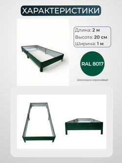 Грядка Ивановская 1х2 метра, борт 20см Зеленый (RAL 6005), (сборка: саморезы)