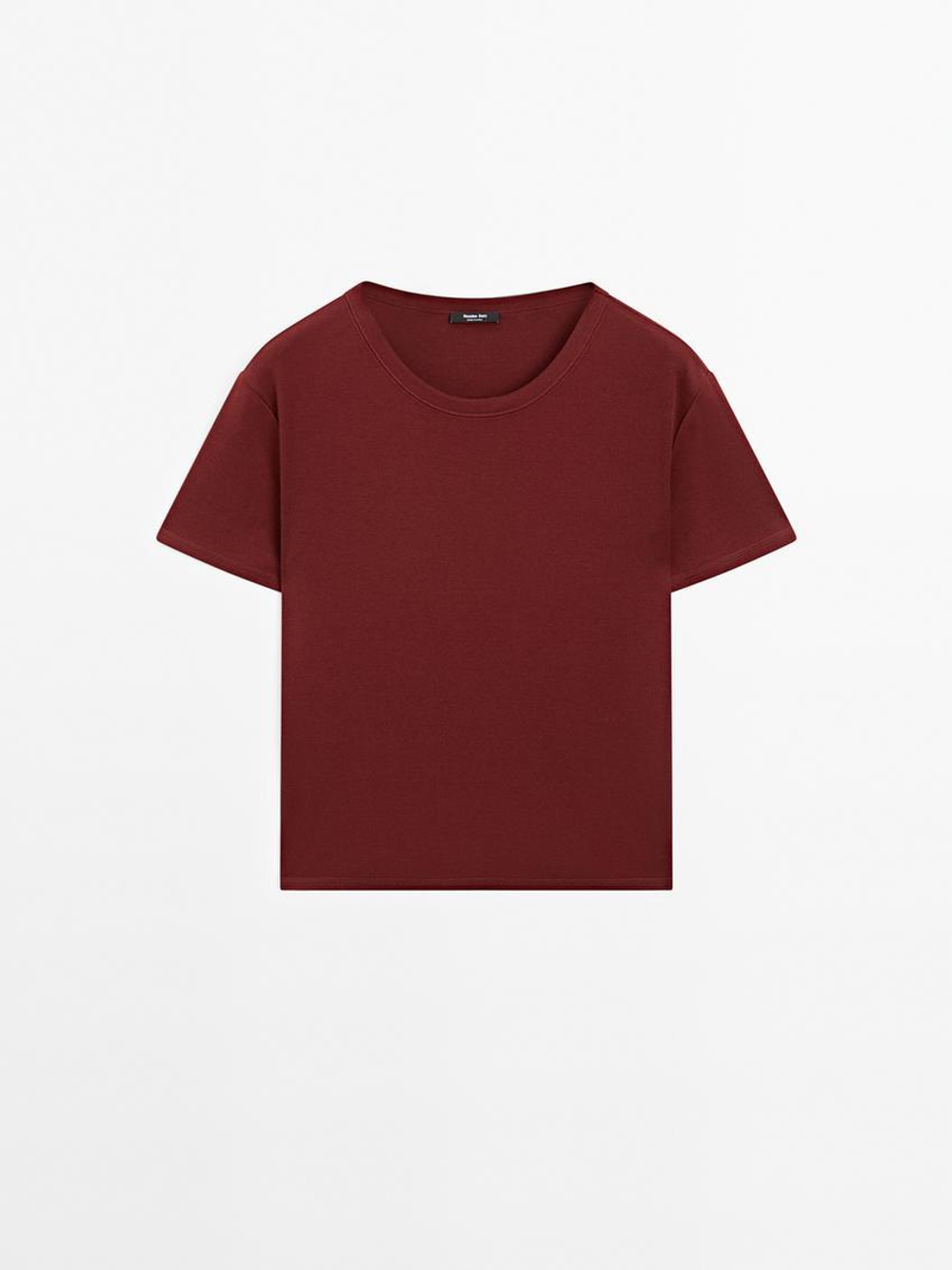 Massimo Dutti Футболка из 100% хлопка с коротким рукавом, малиновый