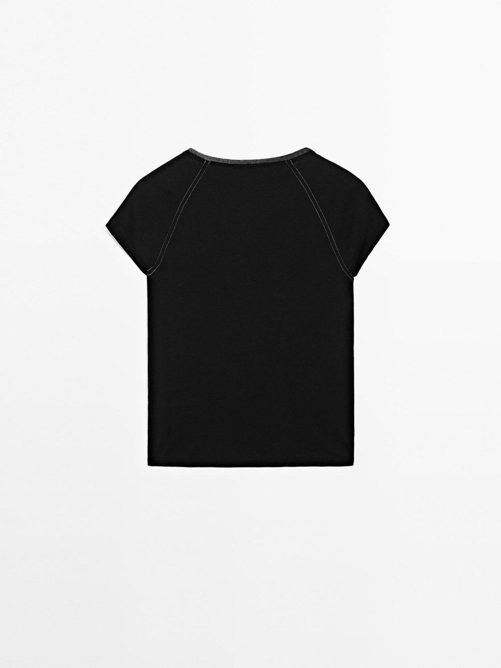 Massimo Dutti Футболка с коротким рукавом и контрастной строчкой, черный