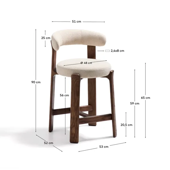 Полубарный стул Granite 65 см, бежевый шенилл, массив ясеня в цвете орех