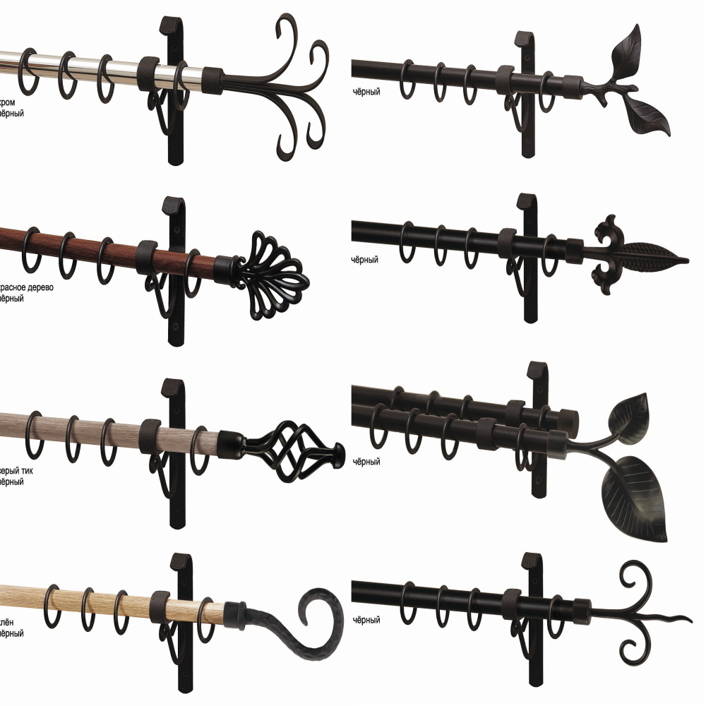 Карниз кованый "Готика Ризо" однорядный d20 мм, цвет хром/черный