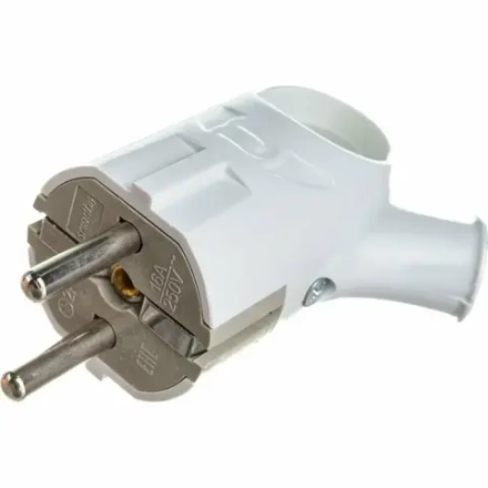 Вилка сетевая с заземлением 16А угловая с ушком белая