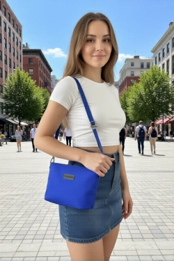 Сумка женская через плечо из нейлона синяя QOZA