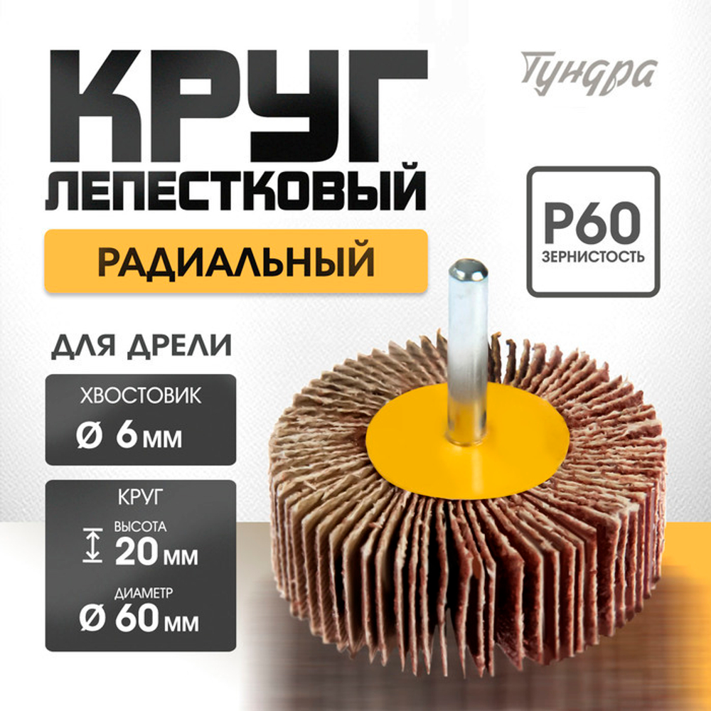 Круг лепестковый радиальный ТУНДРА, 60×20×6 мм, Р60