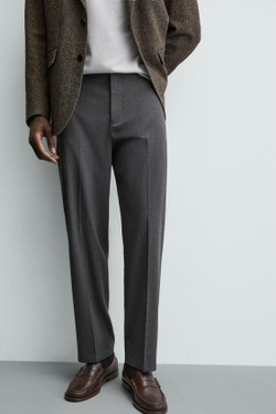 ZARA БРЮКИ REGULAR FIT ИЗ СМЕСОВОЙ ШЕРСТИ NON IRON, СЕРЫЙ