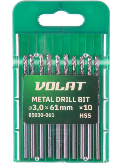 Сверло по металлу ц/х 3.0х33х61 мм HSS, комплект из 10-ти шт ВОЛАТ