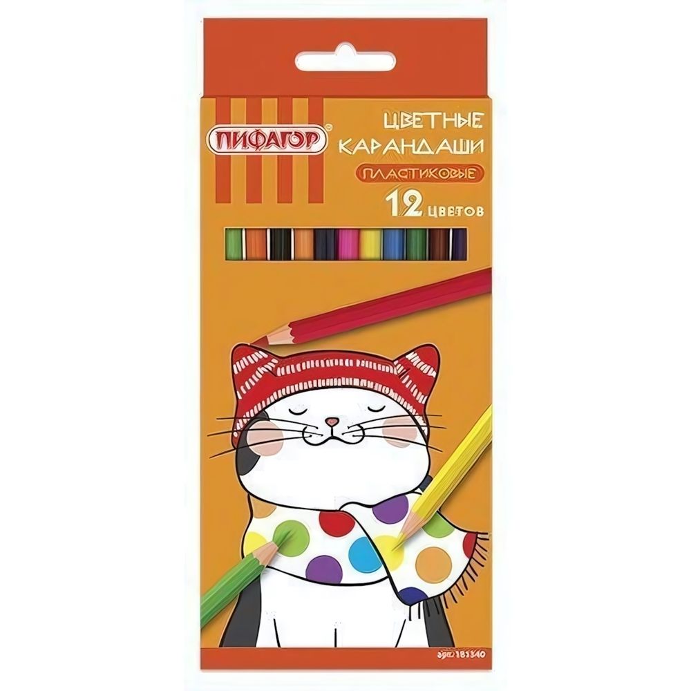 Карандаши 12цв. &quot;Котик&quot; пласт. заточ. (Пифагор)
