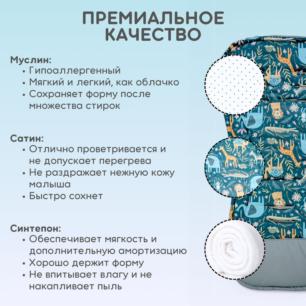 Матрасик в коляску модель КМ1 BG 169-4 зеленый принт