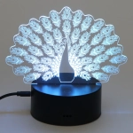 Светильник ночник «3D-Павлин» на пластиковой подставке, с включателем USB