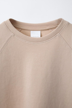 ZARA ОДНОТОННАЯ ФУТБОЛКА INTERLOCK, ЭКРЮ