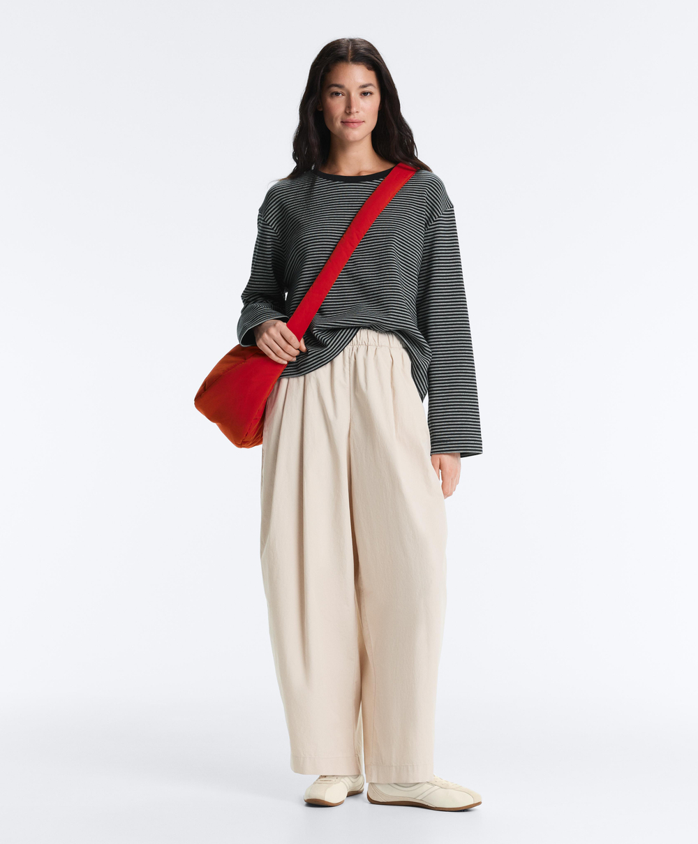 Oysho Футболка Relaxed Fit с длинными рукавами из смесового хлопка в полоску, черный