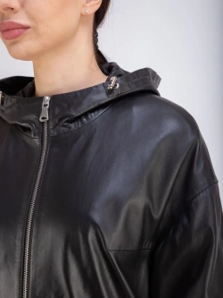 Куртка кожаная натуральная оверсайз с капюшоном