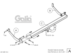 Фаркоп оцинкованный для Peugeot 308 универсал 2008-2013 условно-съемное крепление шара, Galia.P041A