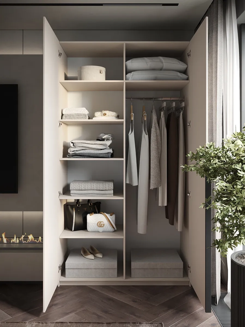 Шкаф Распашной Бежевый 121х220х52,5 SOHO с ручкой