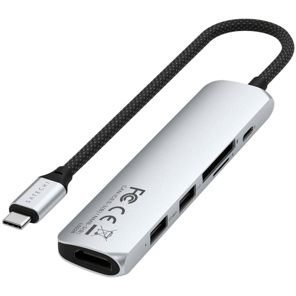 SATECHI 6-in-1 USB-C Slim Multiport Adapter (Silver)