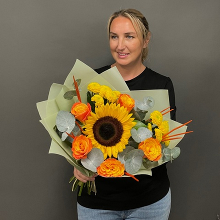 Купить Букет с подсолнухами «Солнечное настроение»