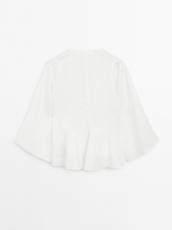 Massimo Dutti Блузка из 100% льна с деталями годе - STUDIO, белый