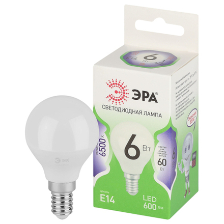 Лампочка светодиодная ЭРА GREEN LINE LED P45-6W-865-E14 GL E14 6 Вт шар холодный свет