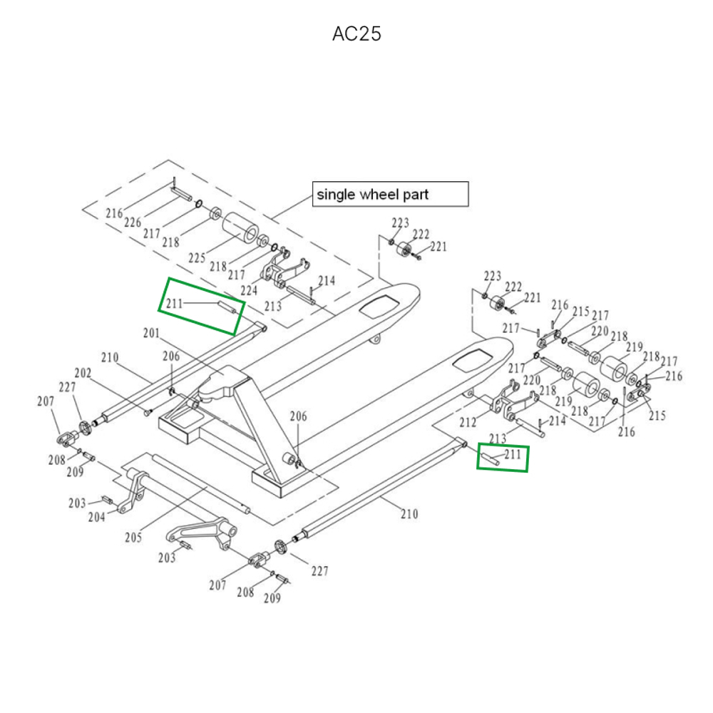 Ось крепления рычага силового блока к подвильной тяге для гидравлических тележек DF25