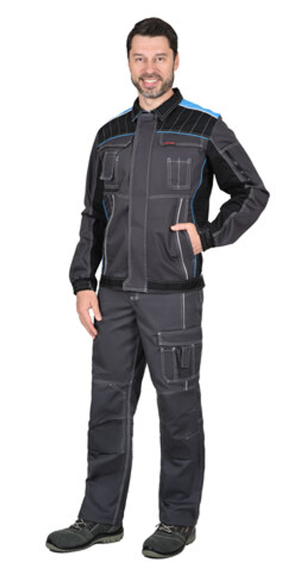 Куртка "Престиж" кор.,летняя т.серая с черным и с голубой отделкой - ПОД ЗАКАЗ