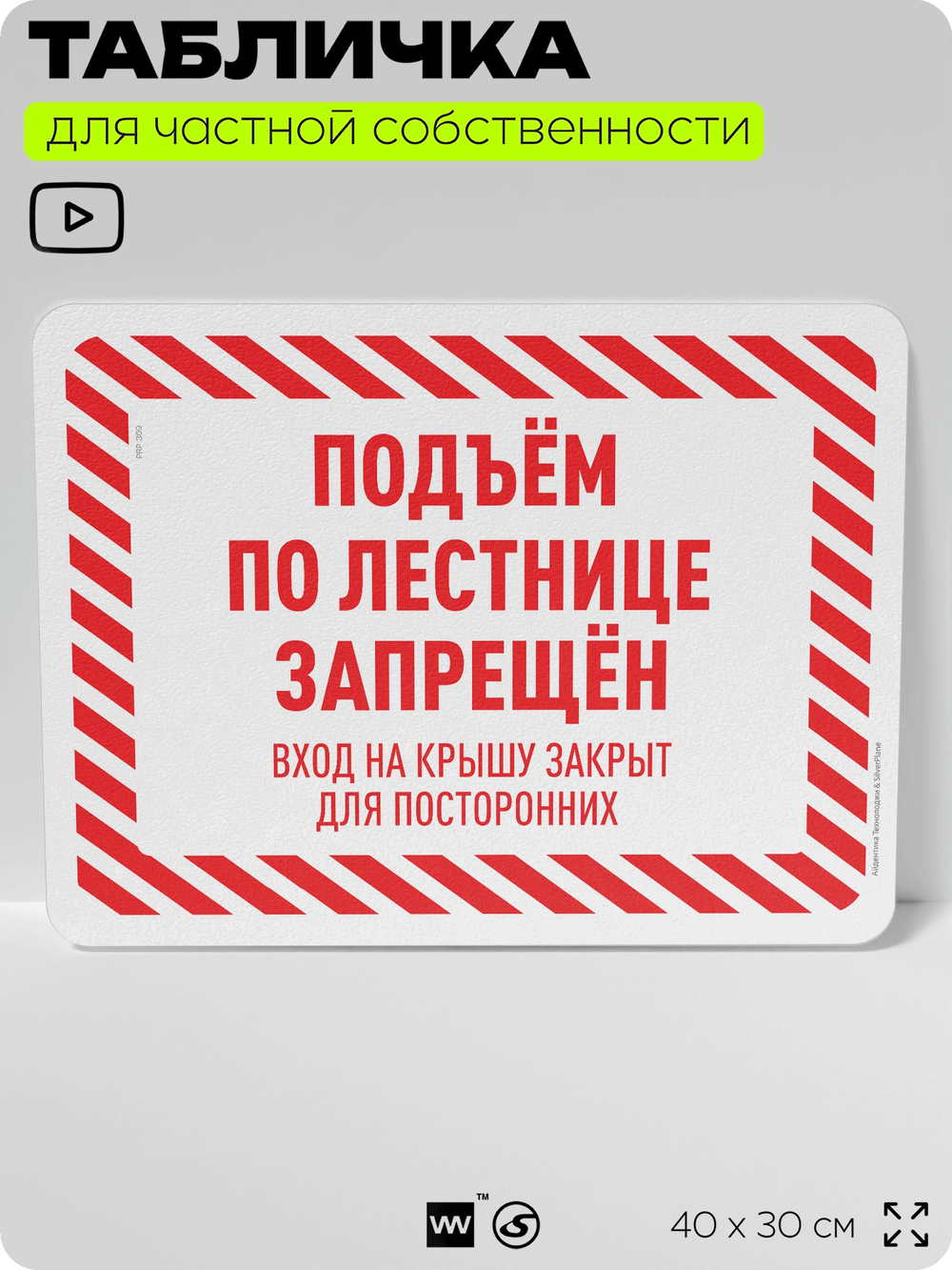 Табличка для частной территории "Подъем по лестнице запрещен", на дом, для участка, организаций и частных территорий, предупреждающая, 40х30 см, Silver Plane x Айдентика Технолоджи