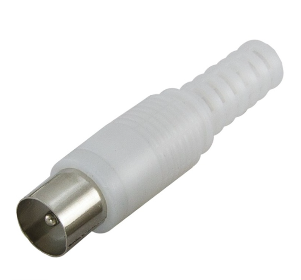 Штекер TV антенный пластиковый корпус, без пайки, белый TDM 161653