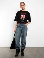 Футболка женская с оверсайз Пион (черная)