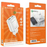Сетевой адаптер питания BOROFONE BA54A 2USB QC 3.0  (белый)
