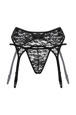 Пояс для чулок и стринги SoftLine Collection из кружева, черный, M/L