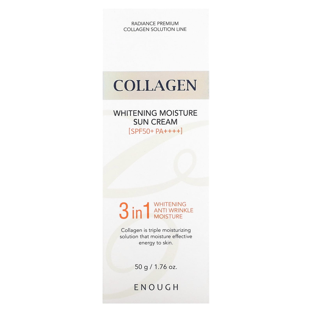Enough, Collagen, отбеливающий увлажняющий солнцезащитный крем, SPF 50+ PA ++++, 50 г (1,76 унции)