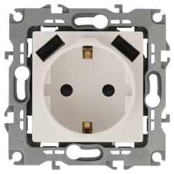 Розетка ЭРА Серия 12 12-4109-02 2P+E 16A-250В штор с 2xUSB 5В-3А слоновая кость | Эра 12
