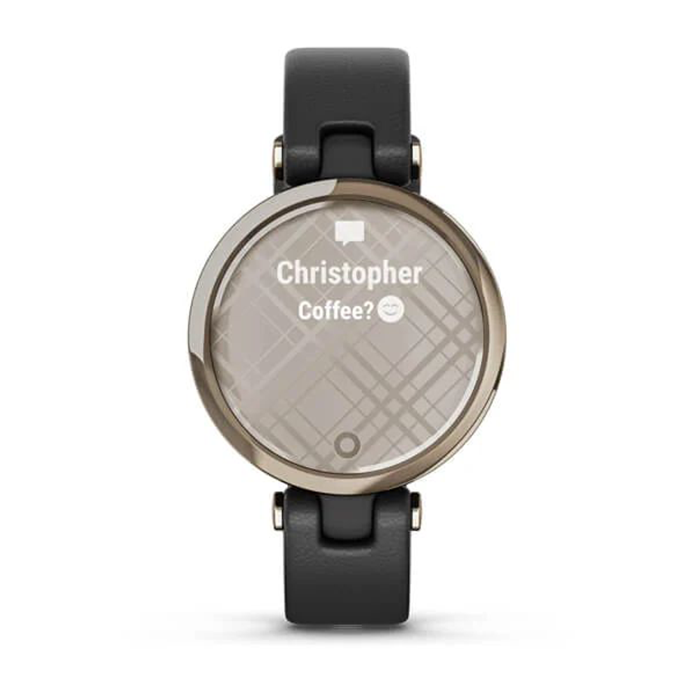 Умные часы Garmin Lily кремово-золотистый безель, черный корпус и итальянский кожаный ремешок