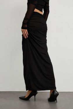 Юбка макси из сетки стрейч черного цвета