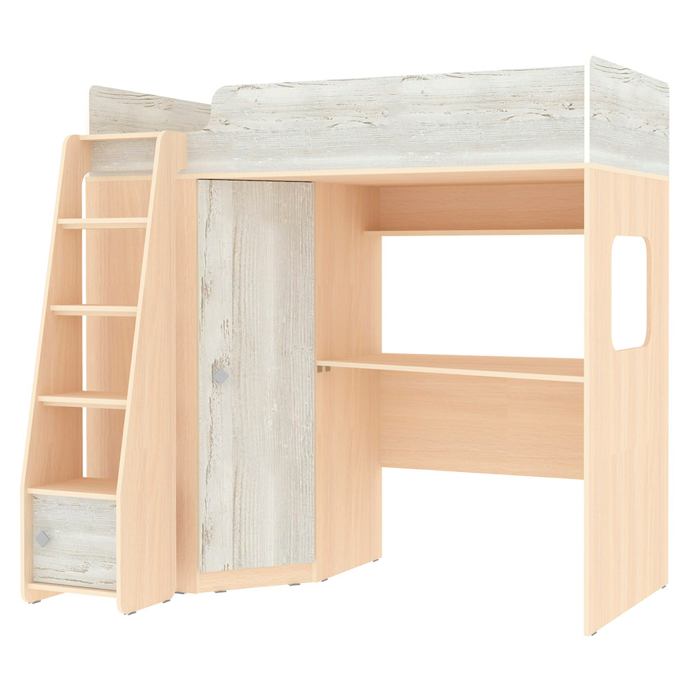 Кровать-чердак КарИВи Л-В603.1 75x175  Дуб Молочный Винтерберг