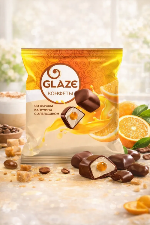 Конфеты «Глэйс» со вкусом капучино с апельсином / 500 гр / флоу-пак /  ТМ КДВ